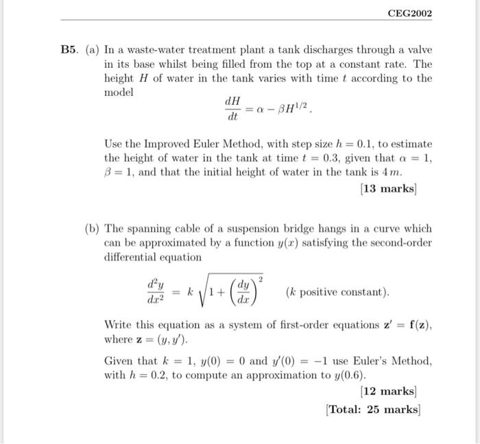 Solved 5. (a) In a waste-water treatment plant a tank | Chegg.com