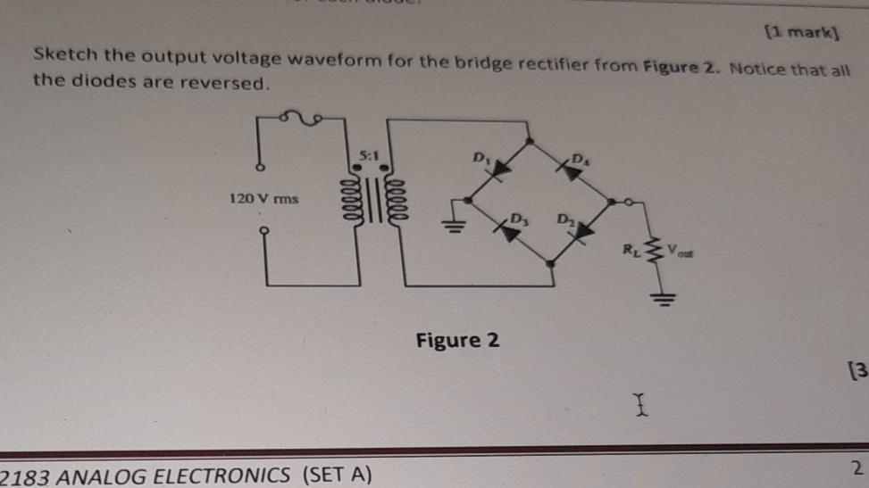 Solved (1 mark) Sketch the output voltage waveform for the | Chegg.com