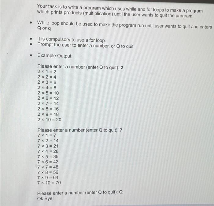 Solved Your task is to write a program which uses while and | Chegg.com