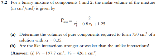Solved 7.2 ﻿For a binary mixture of components 1 ﻿and 2 , | Chegg.com
