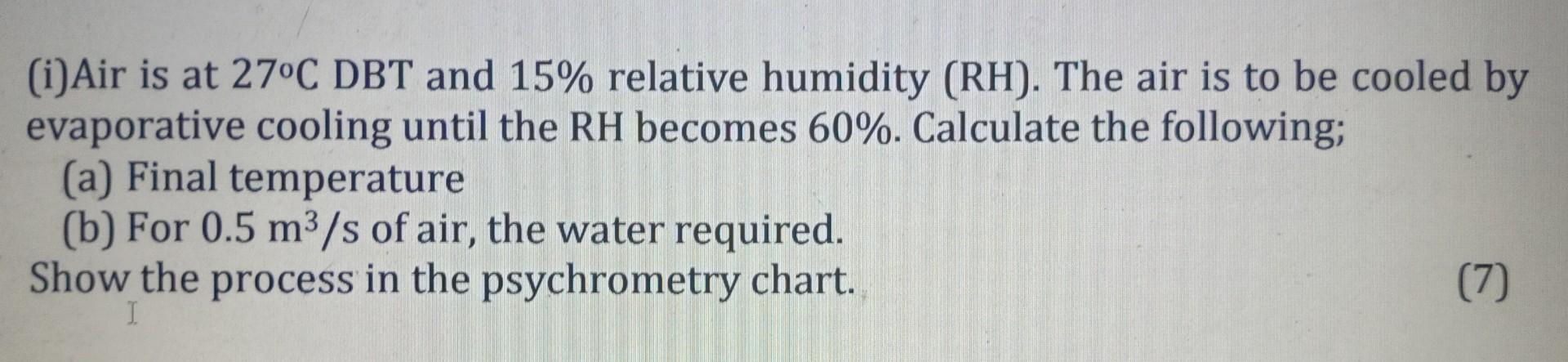 Solved (i)Air Is At 27∘C DBT And 15% Relative Humidity (RH). | Chegg.com