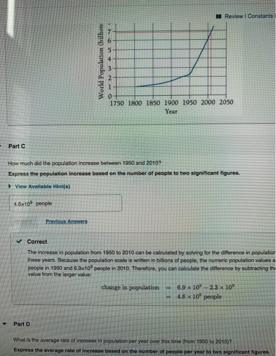 Solved Review Constants World Population (billion 1750