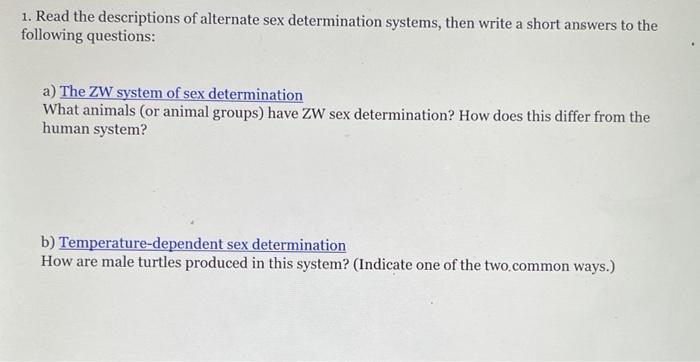 Solved 1 Read The Descriptions Of Alternate Sex