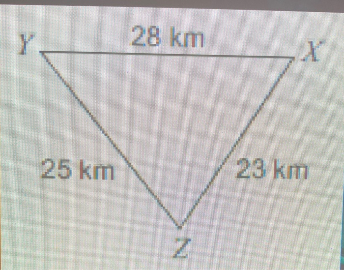 Solved Y 28 km X 25 km 23 km Find angle Z | Chegg.com
