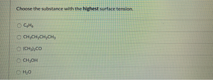 Solved Choose the substance with the highest surface | Chegg.com