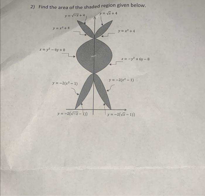 2) Find the area of the shaded region given below.