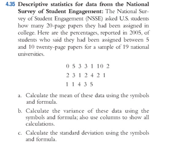 Solved 4.35 Descriptive statistics for data from the | Chegg.com