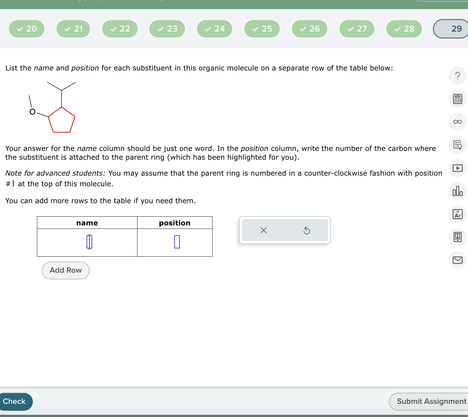 List the name and position for each substituent in | Chegg.com