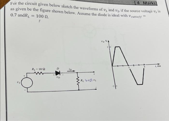 Solved 14 Marks For the circuit given below sketch the | Chegg.com