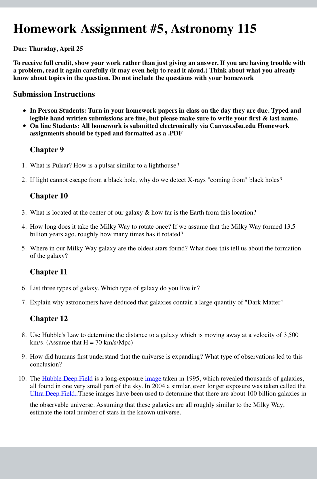 Solved Homework Assignment #5, ﻿Astronomy 115Due: Thursday, | Chegg.com