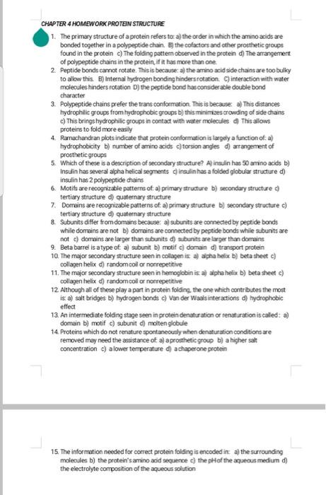 Solved CHAPTER 4 HOMEWORK PROTEIN STRUCTURE 1. The Primary | Chegg.com