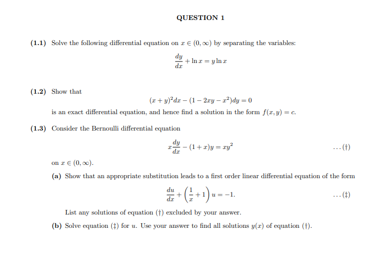 Solved (1.1) Solve the following differential equation on | Chegg.com