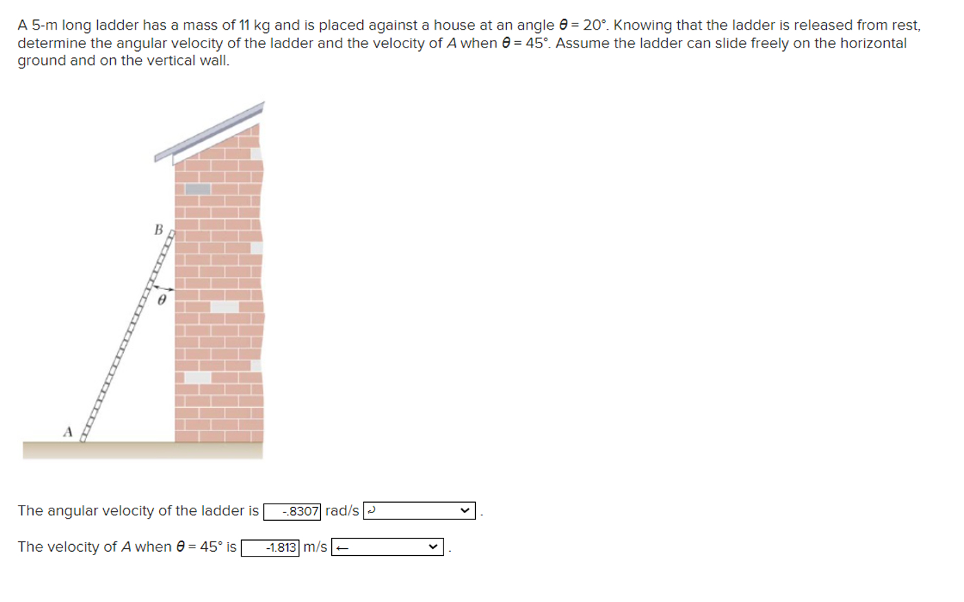 Solved A 5-m ﻿long ladder has a mass of 11kg ﻿and is placed | Chegg.com