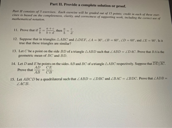 Solved Part II. Provide A Complete Solution Or Proof. Part | Chegg.com