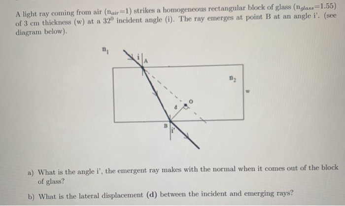 Solved A Light Ray Coming From Air (nair=1) Strikes A | Chegg.com