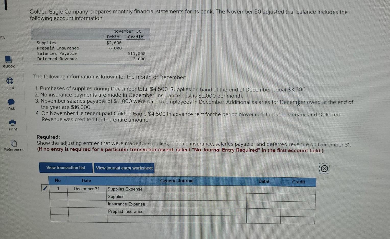 Solved Golden Eagle Company prepares monthly financial
