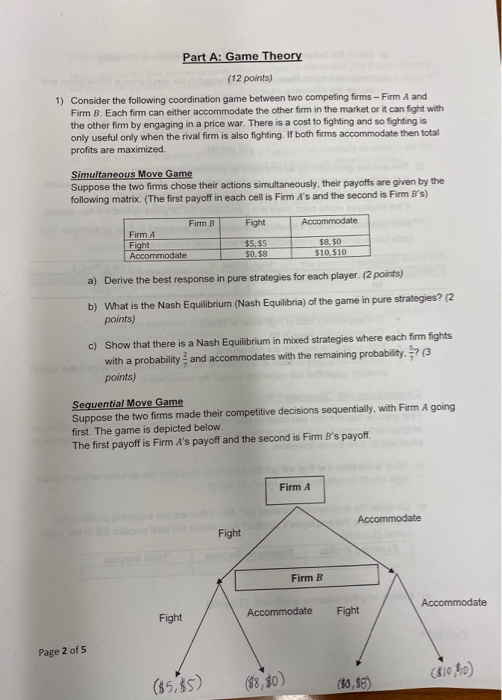 Solved Part A Game Theory 12 Points 1 Consider The Chegg Solved Part A Game Theory 12 Points 1 Consider The Chegg