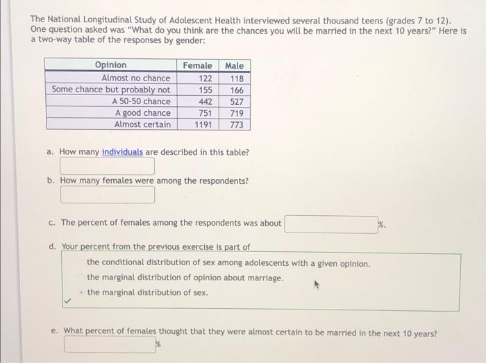 Solved The National Longitudinal Study of Adolescent Health