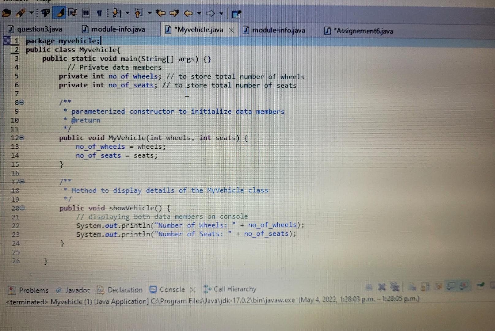 Solved "Assignement.java 4 D-10 E Question3.java | Chegg.com