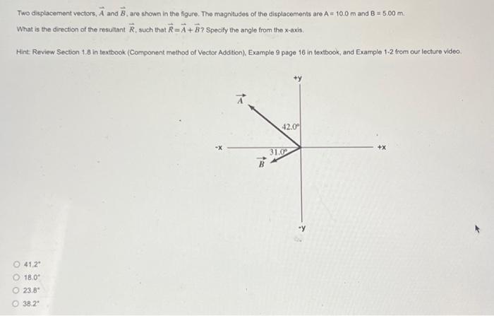 Solved Two Displacement Vectors: A And B, Are Shown In The | Chegg.com