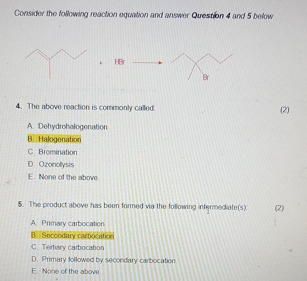 Solved Consider The Following Reaction Equation And Answer | Chegg.com