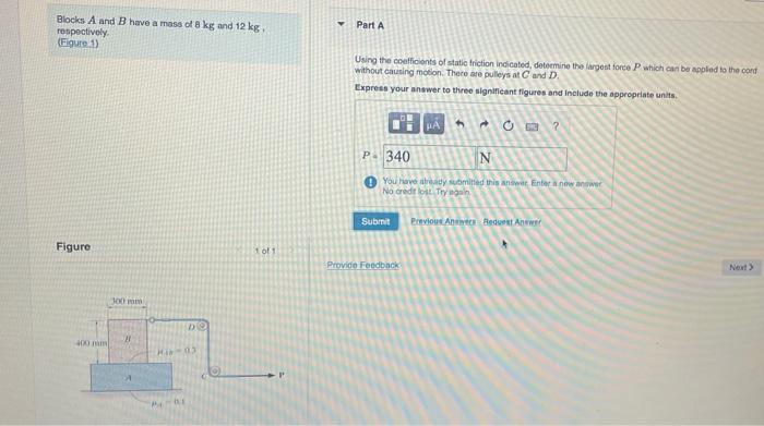 Solved Part A Blocks A And B Have A Mass Of 8 Kg And 12 Kg | Chegg.com