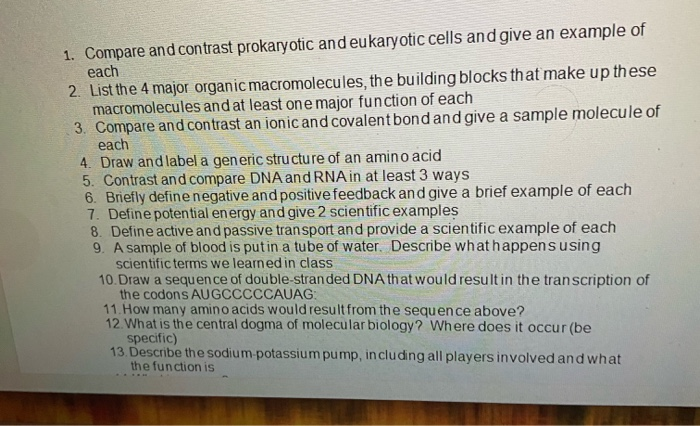 Solved 1. Compare and contrast prokaryotic and eukaryotic | Chegg.com