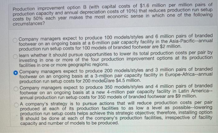 Solved Production Improvement Option B (with Capital Costs | Chegg.com