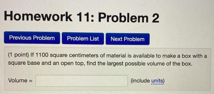Solved Homework 11: Problem 1 Previous Problem Problem List | Chegg.com