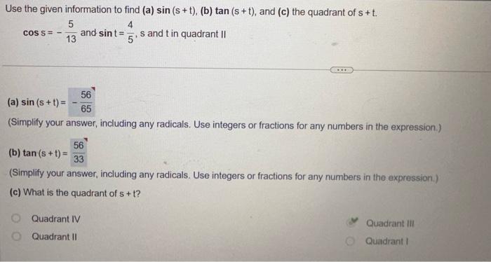 Solved Use the given information to find | Chegg.com