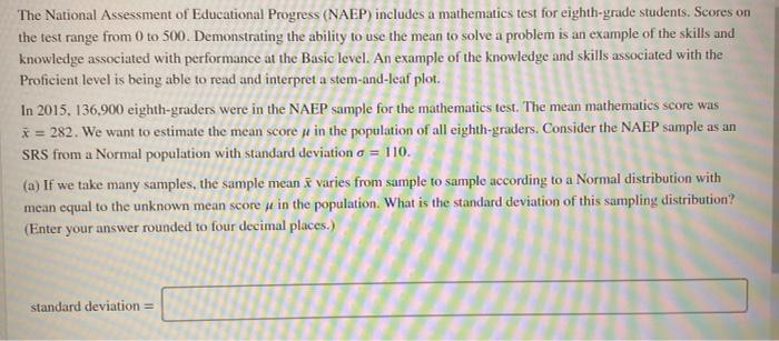 Solved The National Assessment of Educational Progress | Chegg.com