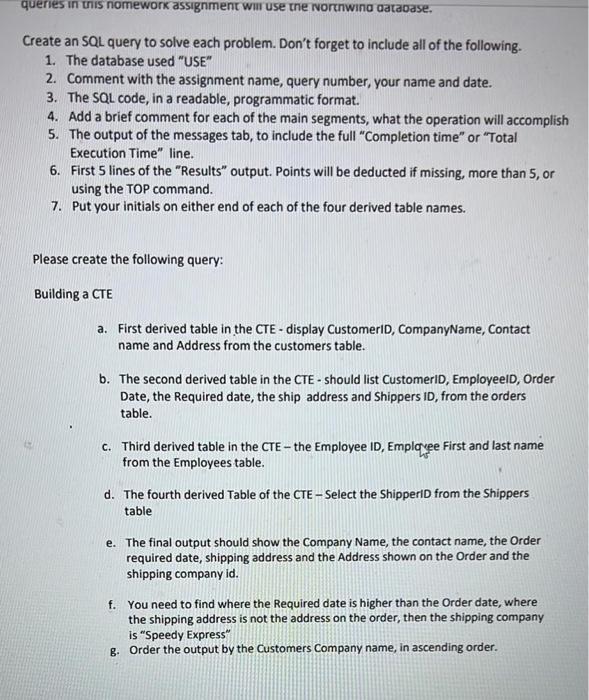 Solved Create an SQL query to solve each problem. Don't | Chegg.com