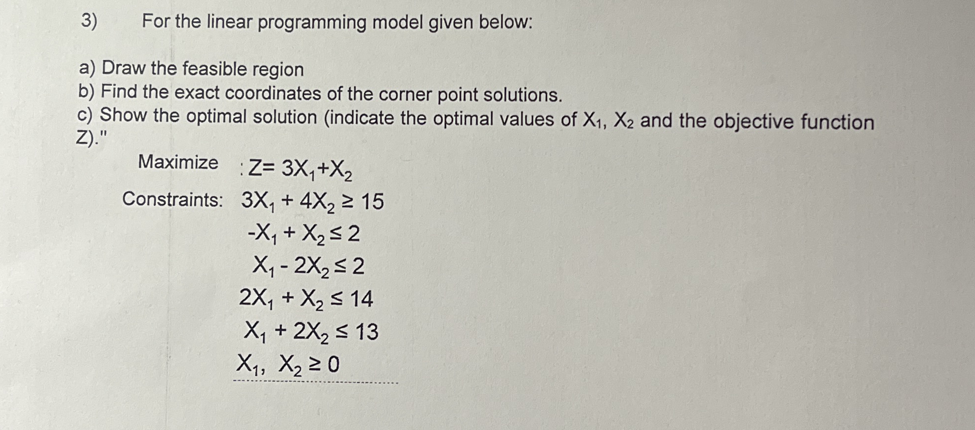 Solved For the linear programming model given below:a) ﻿Draw | Chegg.com