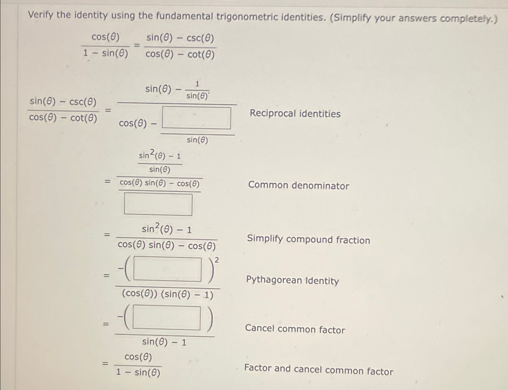 Solved Verify the identity using the fundamental | Chegg.com