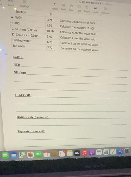 Solved 10 pH and Buffers 2 w Zoom ad Page Intl Solution A | Chegg.com