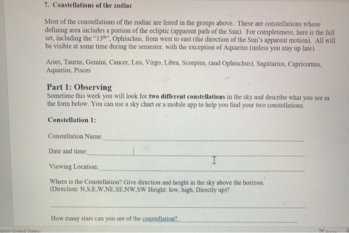 Solved 7. Constellations of the zodiac Most of the | Chegg.com