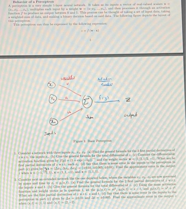 Behavior Of A Perceptron A Perception Is A Very | Chegg.com