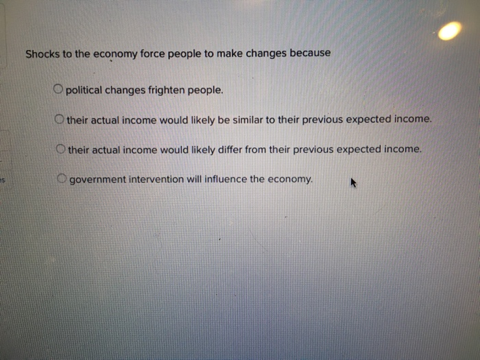 Solved Shocks to the economy force people to make changes