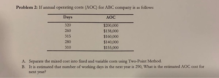 Solved Problem 2: If Annual Operating Costs (AOC) For ABC | Chegg.com