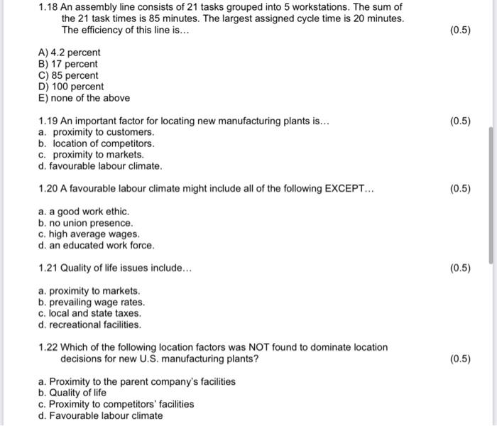 Solved (0.5) 1.18 An assembly line consists of 21 tasks | Chegg.com