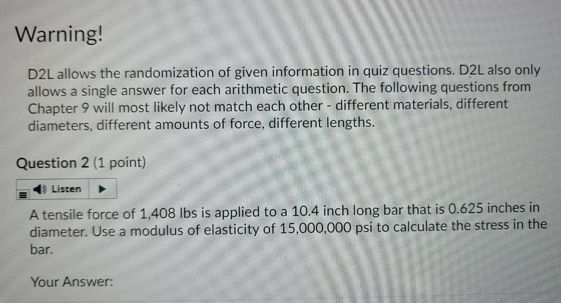 Solved Warning! D2L allows the randomization of given(02)