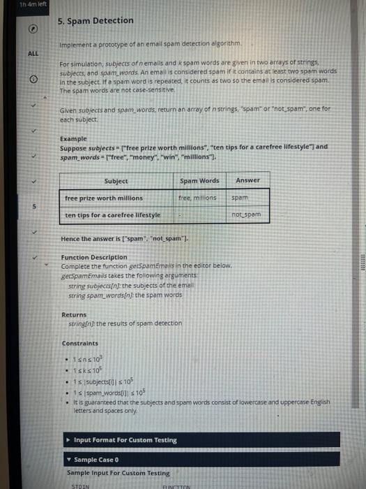Solved 5. Spam Detection Implement a prototype of an email | Chegg.com