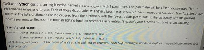Solved Define a Python custom sorting function named | Chegg.com
