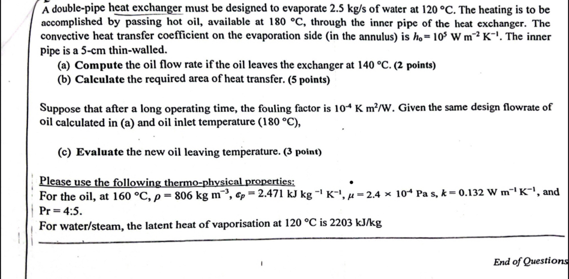 Solved A double-pipe heat exchanger must be designed to | Chegg.com