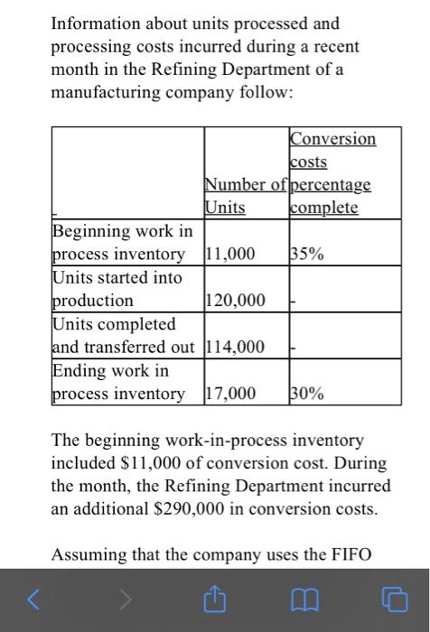 Solved Information about units processed and processing | Chegg.com