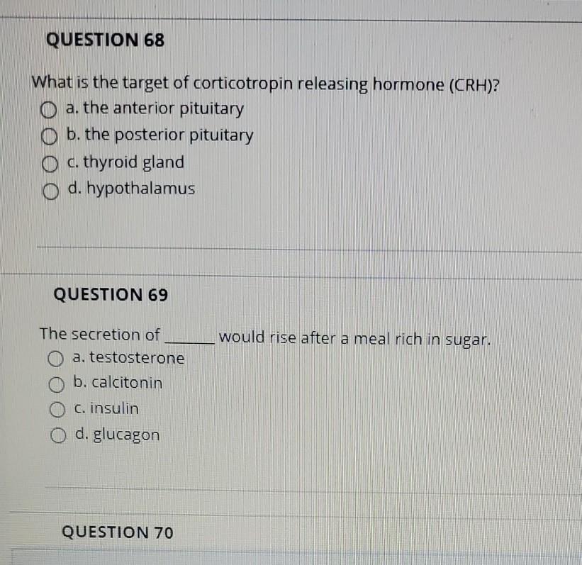 Solved QUESTION 68 What is the target of corticotropin | Chegg.com