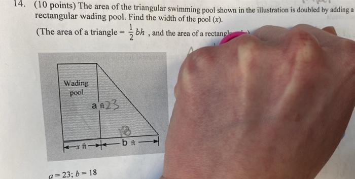 Solved 14. (10 points) The area of the triangular swimming | Chegg.com