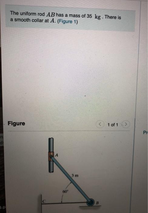 Solved The Uniform Rod AB Has A Mass Of 35 Kg.There Is A | Chegg.com