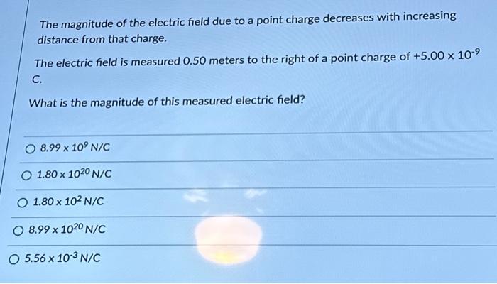 Solved The magnitude of the electric field due to a point | Chegg.com