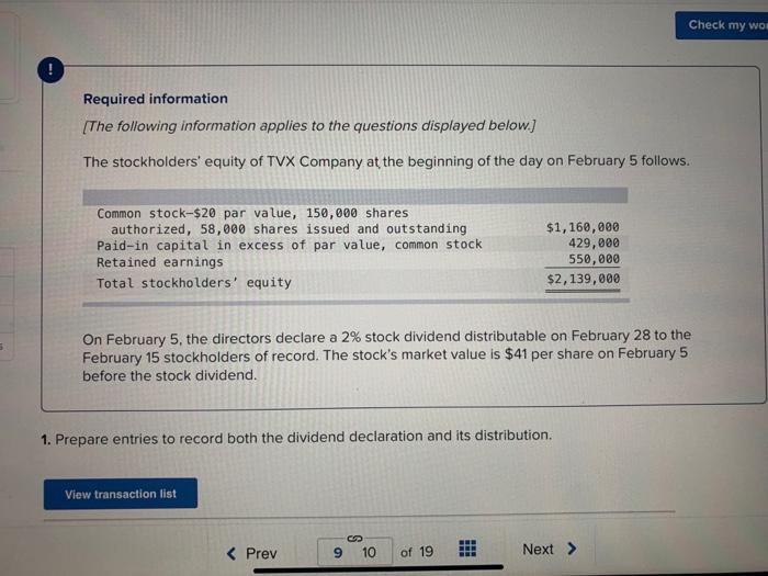 Solved View transaction list Journal entry worksheet